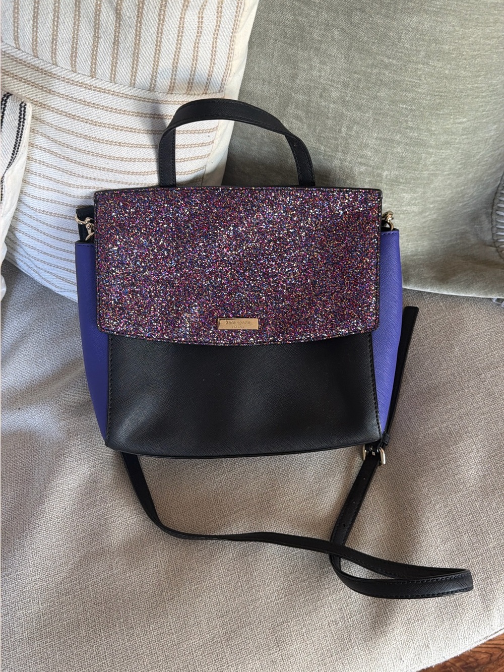 kate spade Black & Purple Glitter Top-Handle Crossbody Bag